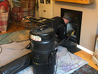 Chimney sweep using vacuum cleaner