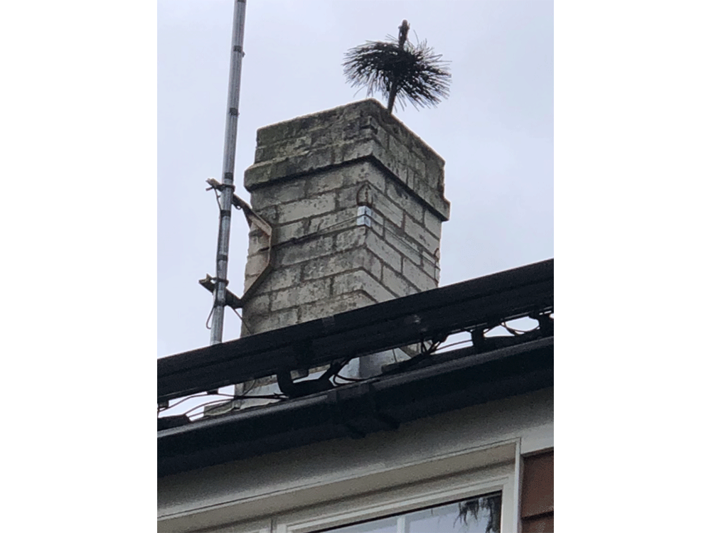 Chimney sweeps brush at top of chimney